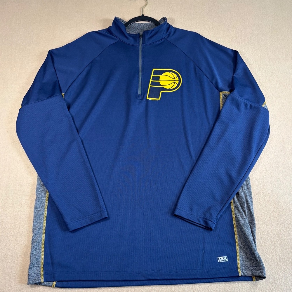 NBA Indiana Pacers Mens 2XL 1/4 Zip Pullover TX3 Cool Navy Blue Gray Logo Shirt